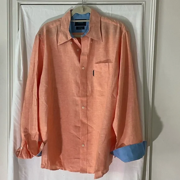 Faconnable linen mens button down dress shirt